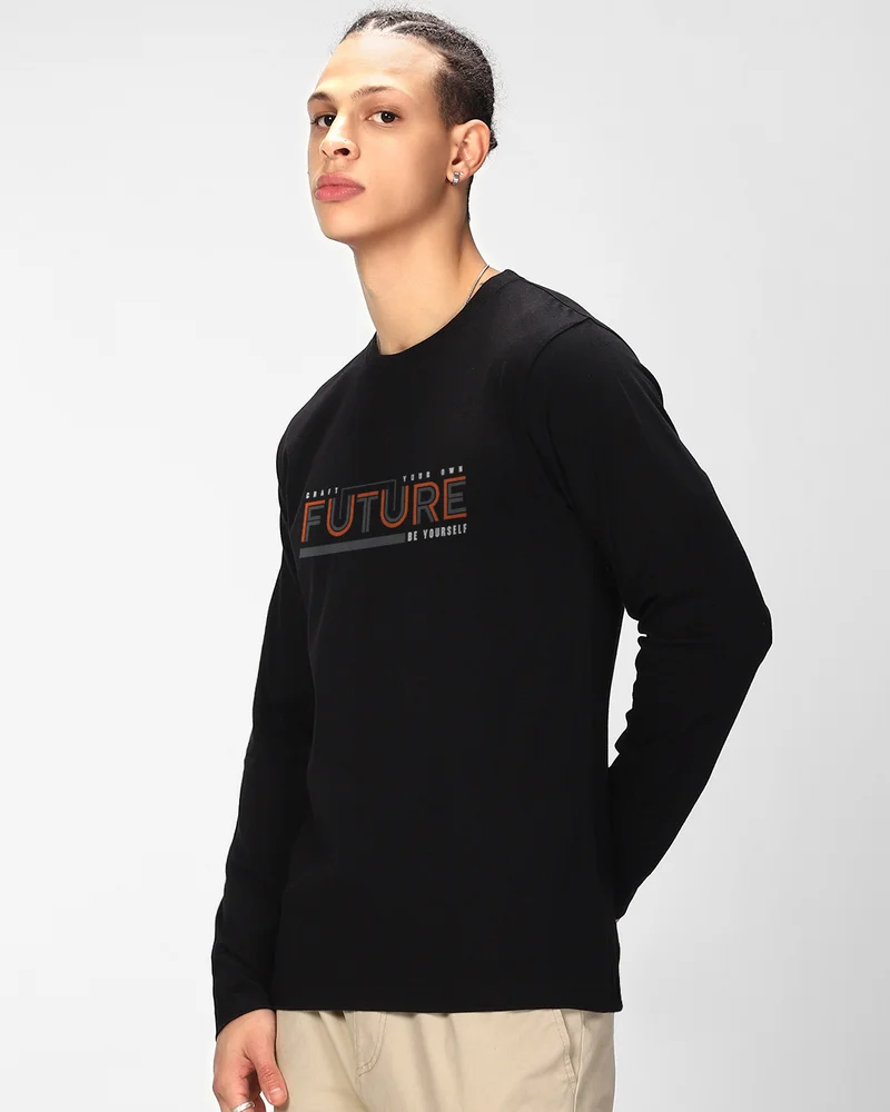 bewakoof Men's Jet Black Crafty Our Future Typography T-shirt